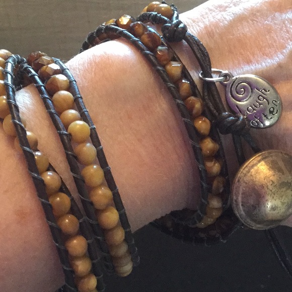 GENUINE TIGER EYE & LEATHER Multi wrap bracelet - Picture 6 of 6